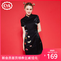 西雅衣家 C&A改良短袖黑色旗袍连衣裙女春新款中国风连衣裙CA200224972-H0