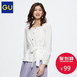 GU极优女装带腰带方领衬衫2020春季新款时尚设计感洋气上衣322658