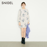 SNIDEL春夏 度假风复古撞色印花泡泡长袖短款连衣裙SWFO181011