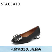 思加图春季新款时尚百搭中粗跟低跟简约女浅口单鞋子9Y505AQ9