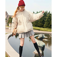 乐町印花短款羽绒服2019秋季新款女装韩版宽松厚外套上衣学生潮