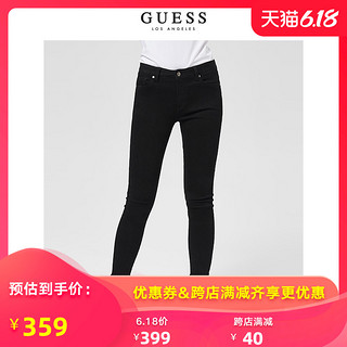 GUESS女士纯色倒三角LOGO牛仔长裤-YJ3D8134K