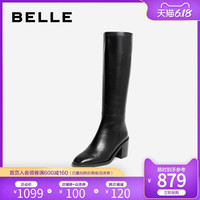 百丽粗高跟筒靴冬商场同款牛皮革女皮长靴U6D3DDG9 黑单里 39