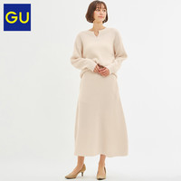 GU极优女装华夫格针织喇叭裙2019秋冬新款中长款复古伞裙320541