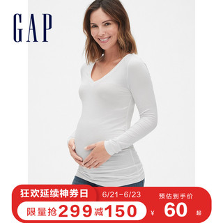 Gap孕妇装中长款长袖T恤915675 弹力时尚V领上衣女士休闲洋气衣服