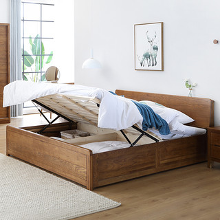 原始原素北欧全实木高箱体床1.8米储物床1.5橡木双人实木床A7011
