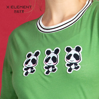 自然元素 夏装新款螺纹圆领熊猫贴布短袖针织T恤上衣女