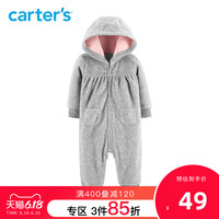 Carters春秋婴儿连体衣摇粒绒连帽女宝宝哈衣爬服外出服118I711