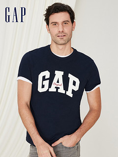 Gap男装圆领短袖T恤夏季443765 LOGO宽松时尚上衣男士潮流打底衫
