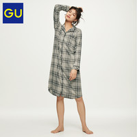 GU极优女装针织睡裙(格纹)日系复古舒适睡衣秋冬新款居家服320243