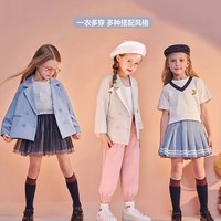 minipeace女童春装新款学院风西装裙套装儿童JK制服洋气