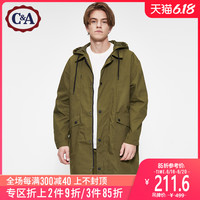 西雅衣家 C&A男士中长款连帽风衣宽松工装夹克外套2020春季新款CA200225300