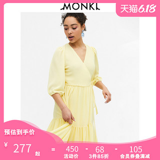 MONKI2020春夏新款 长袖薄款v领温柔风泡泡袖连衣裙女 0873429