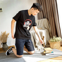 唐狮 TONLION短袖T恤男潮流夏季新款韩版印花青少年纯棉黑色