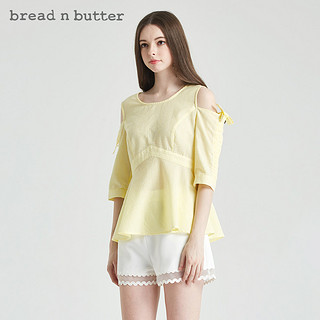 bread n butter五分袖纯色雪纺衫圆领露肩修身上衣