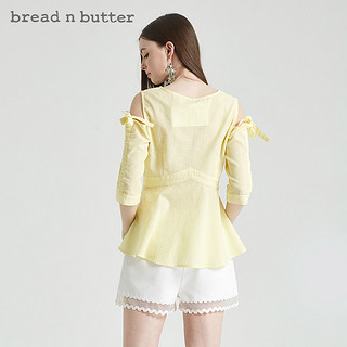 bread n butter五分袖纯色雪纺衫圆领露肩修身上衣