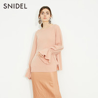 SNIDEL秋冬 甜美糖果色侧边系带喇叭袖罗纹纯羊毛衫SWNT184111