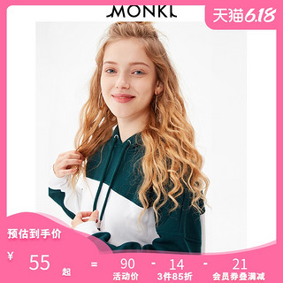 MONKI秋冬运动撞色条纹加厚加绒宽松中长款连帽卫衣女 0609783