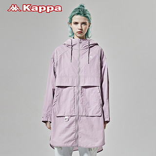 Kappa卡帕女春季防风衣长款梭织外套连帽开衫长袖上衣2020新款