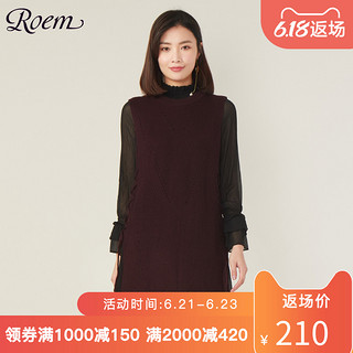 Roem洛妍秋冬小高领假两件打底裙中长款淑女针织连衣裙RCOU81C01T