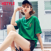 韩都衣舍2019夏装新款女装韩版宽松上衣刺绣短袖T恤NW10606棽