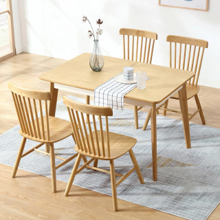 商品北欧原木色歺桌可伸缩小户型实木脚吃饭桌子家用餐桌椅组合ls068