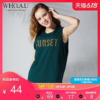 WHOAU夏装纯棉t恤女无袖宽松韩版新款上衣WHRN824M83