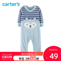 Carters婴儿春装洋气宝宝连身衣条纹长袖抓绒保暖哈衣爬服连体衣