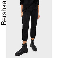Bershka女士 新款黑色束脚直筒宽松休闲显瘦工装裤女 00053019800
