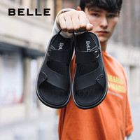 百丽沙滩拖鞋男春季商场新款牛皮休闲平底凉鞋5ZD01BL9