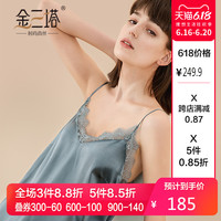 金三塔真丝睡衣女桑蚕丝V领蕾丝睡裙女真丝吊带裙可外穿家居服