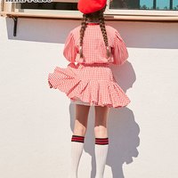 minipeace童装女童套装樱桃刺绣上衣百褶裙子两件套春秋款