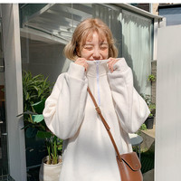 韩都衣舍2019秋冬新款韩版百搭宽松慵懒半拉链摇粒绒卫衣女潮ins