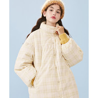 乐町可爱格纹短款羽绒服2019冬季新款女装宽松韩版厚外套小个子