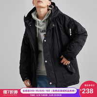 唐狮 TONLION2019冬装新款棉衣男中长款港风学生棉服加厚棉袄净色连帽潮流