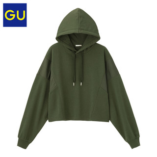 GU极优女装梭织拼接套头卫衣2019秋冬新款复古连帽宽松卫衣318937