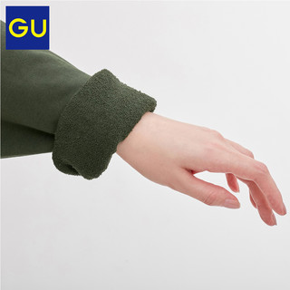GU极优女装梭织拼接套头卫衣2019秋冬新款复古连帽宽松卫衣318937