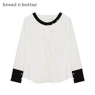 bread n butter春季新品荷叶边衬衫撞色钉珠上衣女