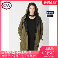 西雅衣家 C&A中长款连帽棉服上衣工装休闲加厚保暖女外套棉袄CA200183854