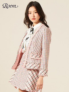 Roem春季女士韩版复古小香风格子chic西装外套RCJK96102B