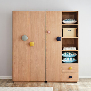 维莎儿童纯实木平开门橡木衣柜现代简约小户型单人收纳柜环保家具