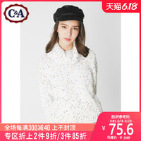 西雅衣家 C&A彩点堆堆高领复古套头毛衣女 粗线针织宽松上衣冬CA200211445