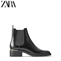 ZARA 16152001040 黑色饰件鞋跟平底切尔西短靴