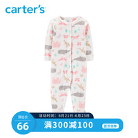 Carters婴儿春装女宝连身衣儿童长袖包脚抓绒保暖哈衣爬服115G625