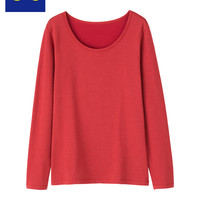 GU极优女装WARM棉混纺圆领T恤圆领打底长袖保暖上衣女305323