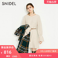 SNIDEL秋冬 甜美喇叭袖V领纯色针织连衣裙附腰带SWNO184046