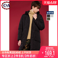 西雅衣家 C&A防水拉链纯色中长休闲棉服男 冬新款厚面包外套CA200211241