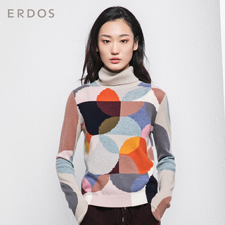 ERDOS 秋冬高领撞色抽象几何提花女针织羊绒衫