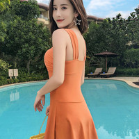 泳衣女泡温泉保守显瘦遮肚性感韩国2020新款连体裙式大码平角泳装