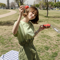 韩都衣舍2020新款女韩系少女甜美夏装背带裤牛油果绿套装OK1401茵